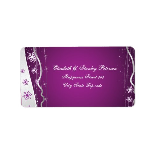 Purple silver grey white winter wedding label
