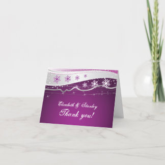 Purple, silver grey winter wedding Thank You Card