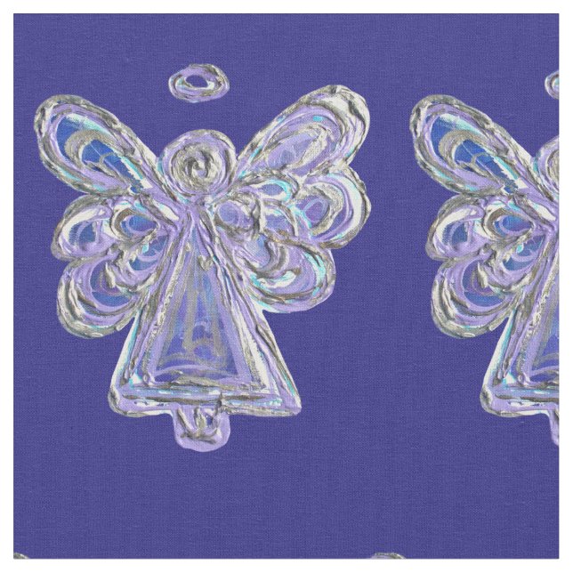 Purple Silver Guardian Angel Art Fabric Material (Close Up)