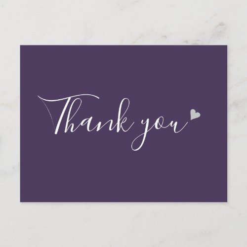 Purple Silver Heart Script Business Thank You Postcard