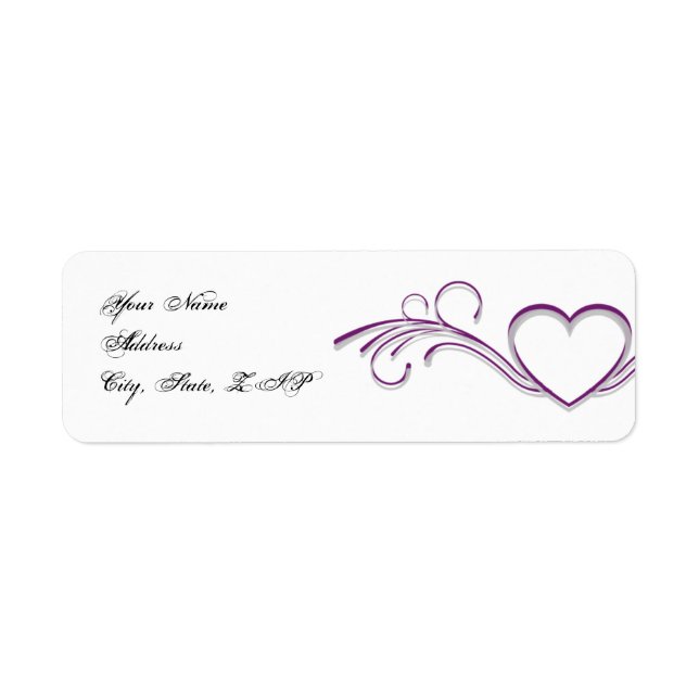 Purple Silver Heart Scroll Monogram Return Address Label (Front)