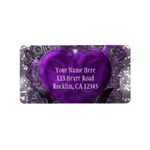 Purple & Silver Heart Sparkle Party Invitation Label