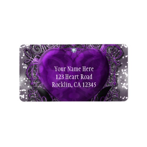 Purple  Silver Heart Sparkle Party Invitation Label