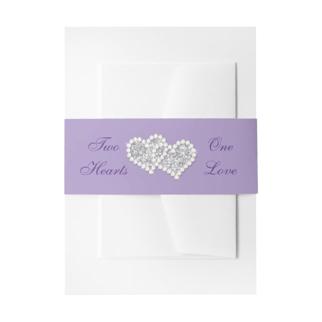 Purple Silver Hearts Wedding Invitation Belly Band (Front Example)