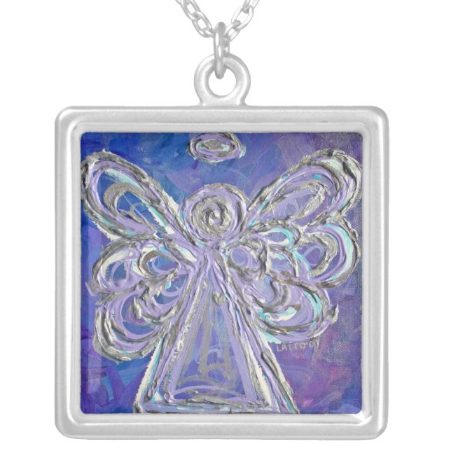 Purple, Silver, & Lavendar Angel Necklace Charm (Front)
