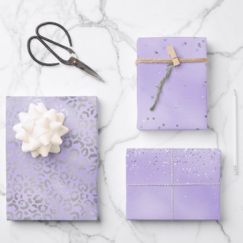 Purple Silver Leopard Print   Wrapping Paper Sheets