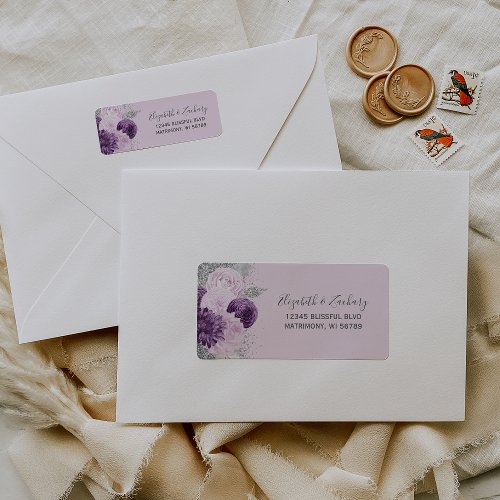 Purple Silver Lilac Floral Wedding Return Address Label