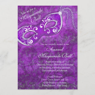 Purple Silver Mardi Gras Masquerade Ball Party Invitation