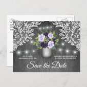 Purple Silver Mason Jar Wedding Save the Date Announcement Postcard (Front/Back)
