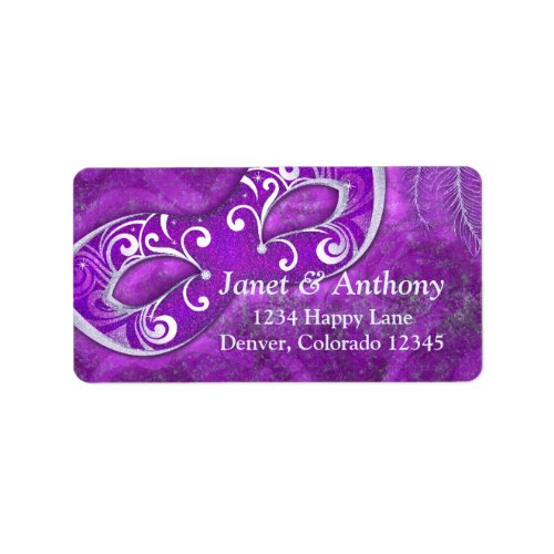 Purple Silver Masquerade Wedding Address Label