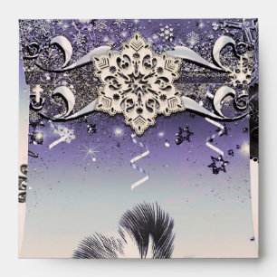 Purple & Silver Masquerade & Winter Snowflakes Envelope