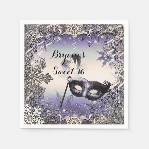 Purple  Silver Masquerade  Winter Snowflakes Paper Napkins