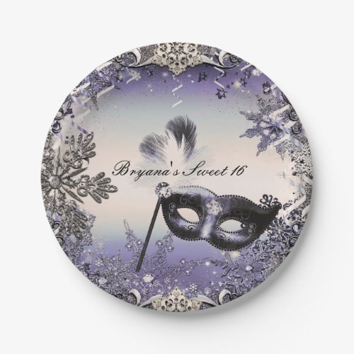 Purple  Silver Masquerade  Winter Snowflakes Paper Plates