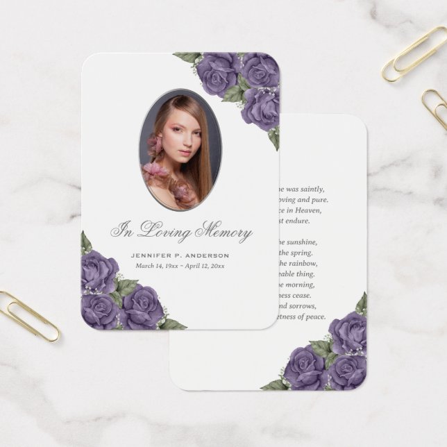 Purple Silver Memorial Funeral Prayer Card (Office)