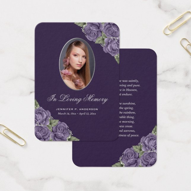 Purple Silver Memorial Funeral Prayer Card (Office)