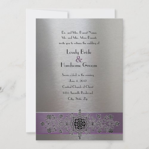 Purple Silver Metallic Eiffel Tower Wedding Invite