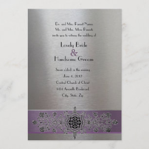 Purple Silver Metallic Eiffel Tower Wedding Invite