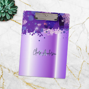 Purple Silver Metallic Glitter Abstract Glam Clipboard