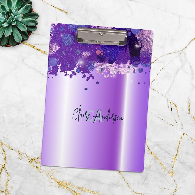 Purple Silver Metallic Glitter Abstract Glam Clipboard (Creator Uploaded)