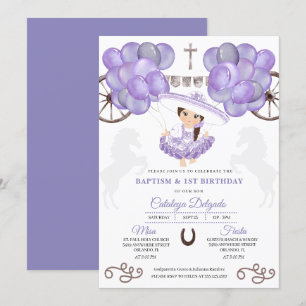 Purple Silver Mexican Baby Charra Balloons Baptism Invitation