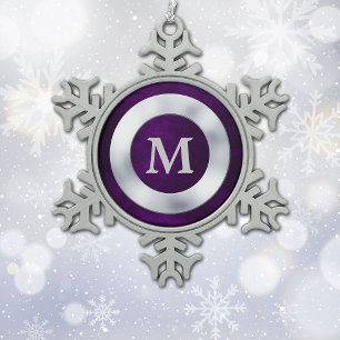 Purple Silver Monogram Christmas Snowflake Pewter Christmas Ornament