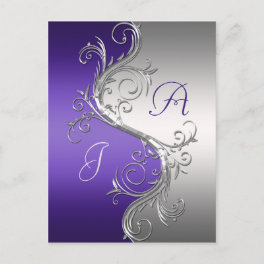Purple Silver Ornate Swirls Save The Date Announcement Postcard