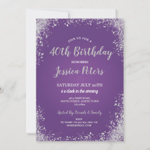 Purple & Silver Party Elegant Birthday Sparkle Invitation