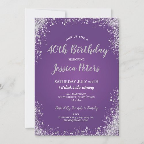 Purple  Silver Party Elegant Birthday Sparkle Invitation