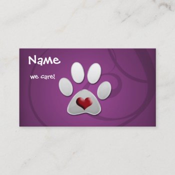 Purple Silver Paw Heart Pet Business Card by MG_BusinessCards at Zazzle
