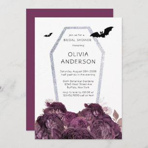 Purple Silver Peony Coffin Bats Bridal Shower Invitation