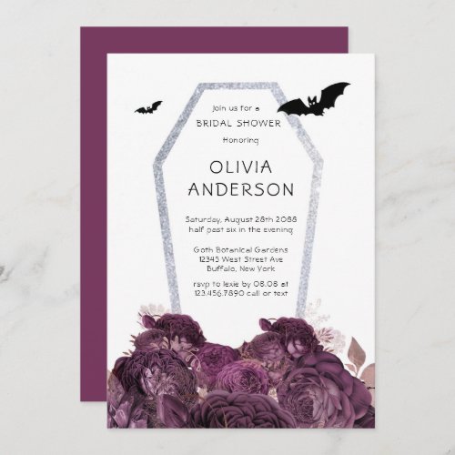  Purple Silver Peony Coffin Bats Bridal Shower Invitation