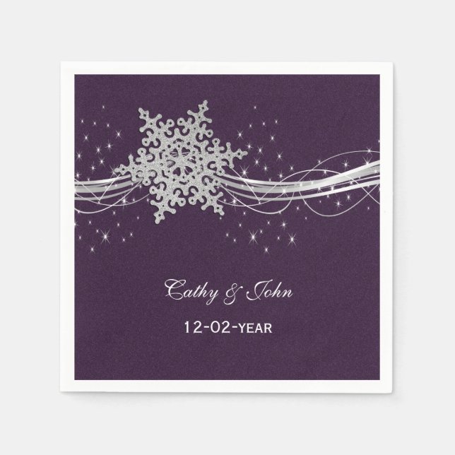 purple Silver  personalized wedding napkin (Front)