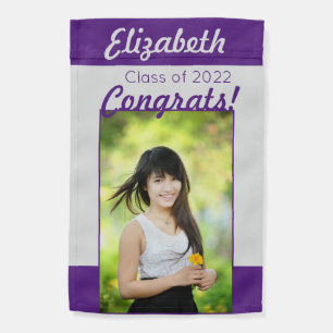 Purple & Silver Photo Congrats Graduation Party Garden Flag