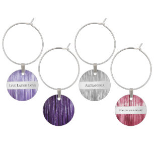 Purple Silver Pink Glam Tinsel Stripes  Wine Charm