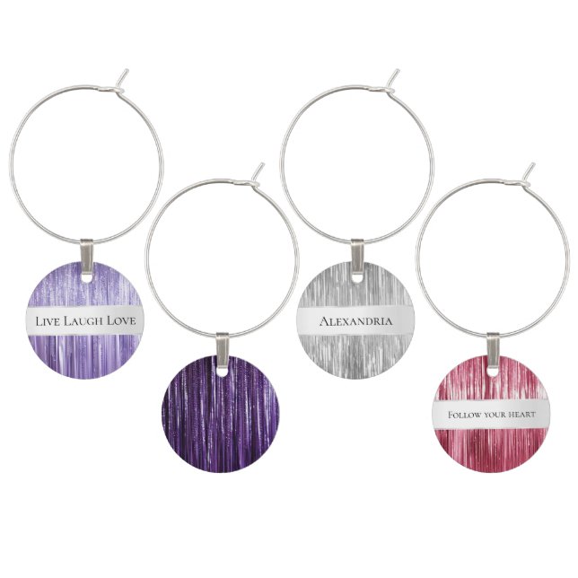 Purple Silver Pink Glam Tinsel Stripes  Wine Charm (Staggered)