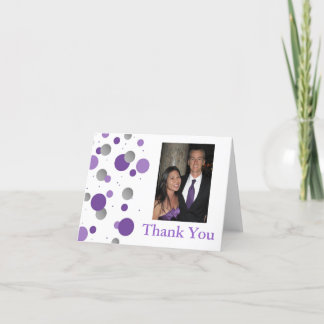Purple Silver Polka Dot Wedding Thank You Card