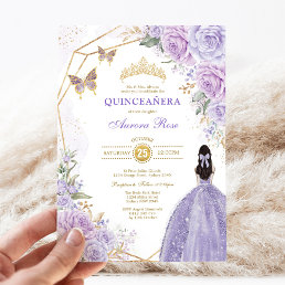 Purple Silver Quincea&#241;era Butterfly Princess Party Invitation