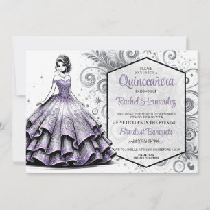 Purple & Silver Quinceañera Girl Invitation