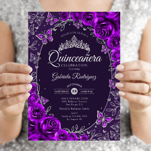 Purple Silver Quinceanera Invitation