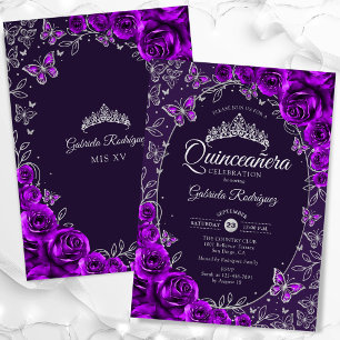 Purple Silver Quinceanera Invitation