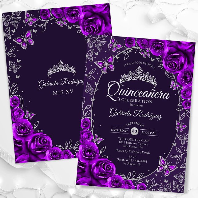 Purple Silver Quinceanera Invitation (Creator Uploaded)