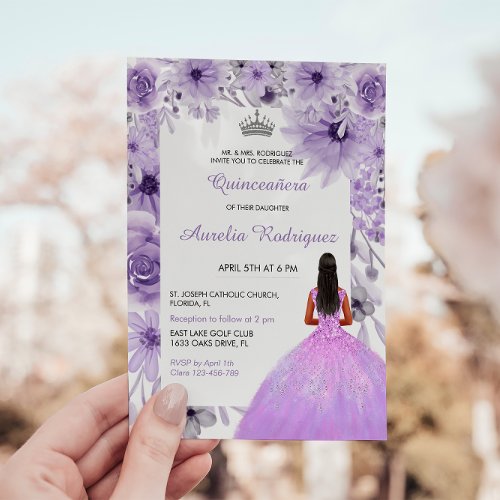 Purple Silver Quinceanera Invitation