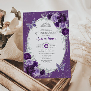 Purple Silver Quinceañera Mis Quince 15 Anos Invitation