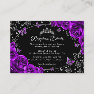 Purple Silver Quinceanera Reception Details Enclosure Card