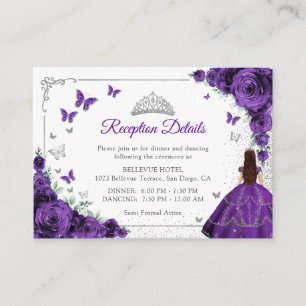 Purple Silver Quincenarea Reception Details Enclosure Card