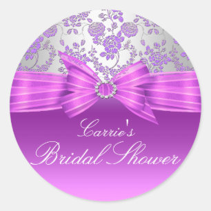 Purple & Silver Rose Bridal Shower Sticker