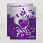 Purple, Silver Scrolls, Hearts RSVP Card (Front/Back)