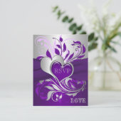 Purple, Silver Scrolls, Hearts RSVP Card (Standing Front)