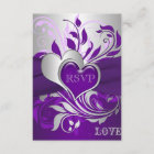 Purple, Silver Scrolls, Hearts RSVP Card