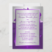 Purple Silver Scrolls, Hearts Wedding Invitation (Back)